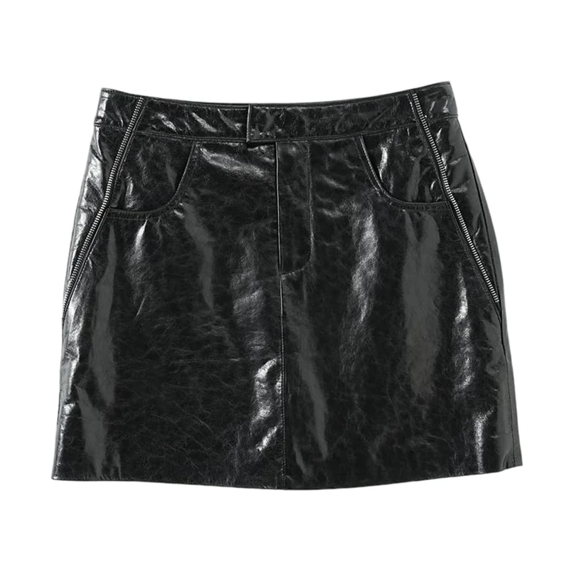 Women's Genuine Leather Mini Skirts Sheepskin Skirt Sexy Brown Zipper Mini Skirt