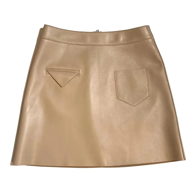 Women Solid Sheepskin Skirt Mini Genuine Leather A-Line Skirts Spring Fall
