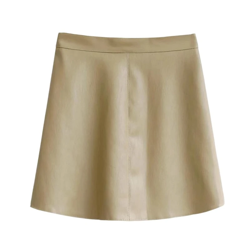 Women Mini Genuine Leather Skirt A-Line Skirts Spring Fall