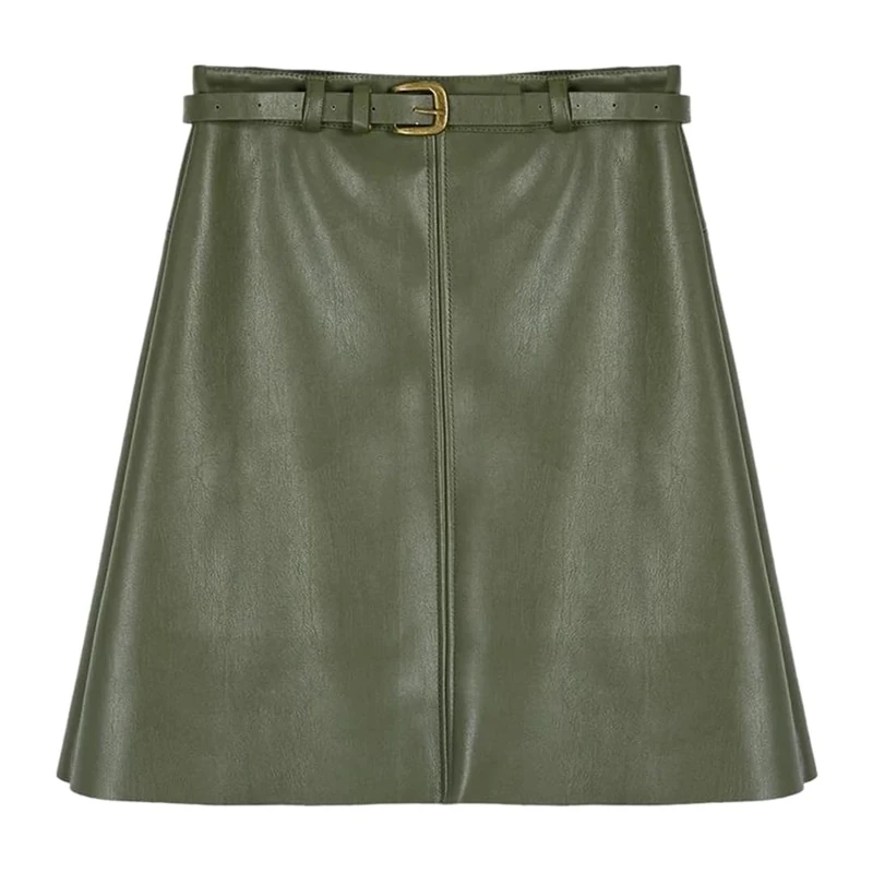 Women Genuine Leather Skirt Vintage Miniskirt Spring Fall Mini Skirts