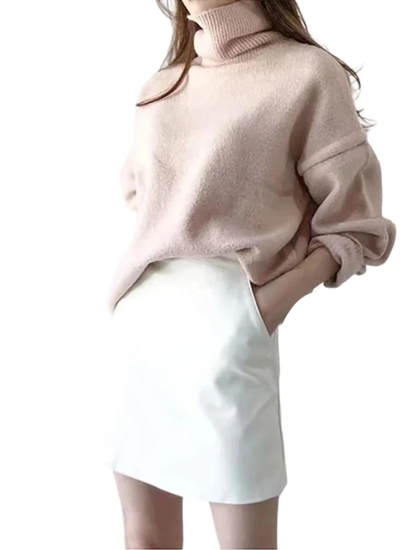 Women White Genuine Leather Mini Skirt Spring High Waist Skirts