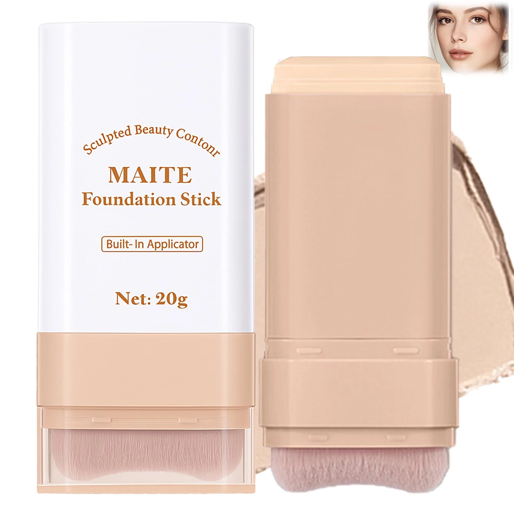 Matte Foundation Stick with Built-In Brush – Waterproof Cream Concealer & Skin Tint for Flawless Full Coverage, Lightweight Long-Lasting Makeup, Natural Matte Finish for Mature Skin (#1 Cream)