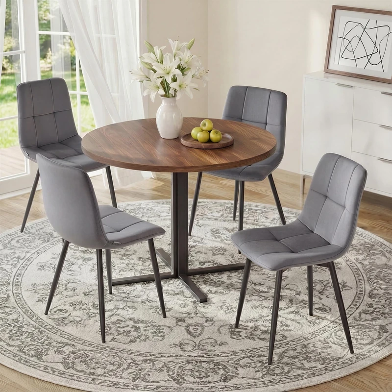 VASAGLE Velvet Dining Chairs, Upholstered Kitchen Chairs, Adjustable Feet, Modern Metal Frame, Supports up to 120 kg Each, for Kitchen or Living Room, Set of 4, Slate Grey KDC080GN02
