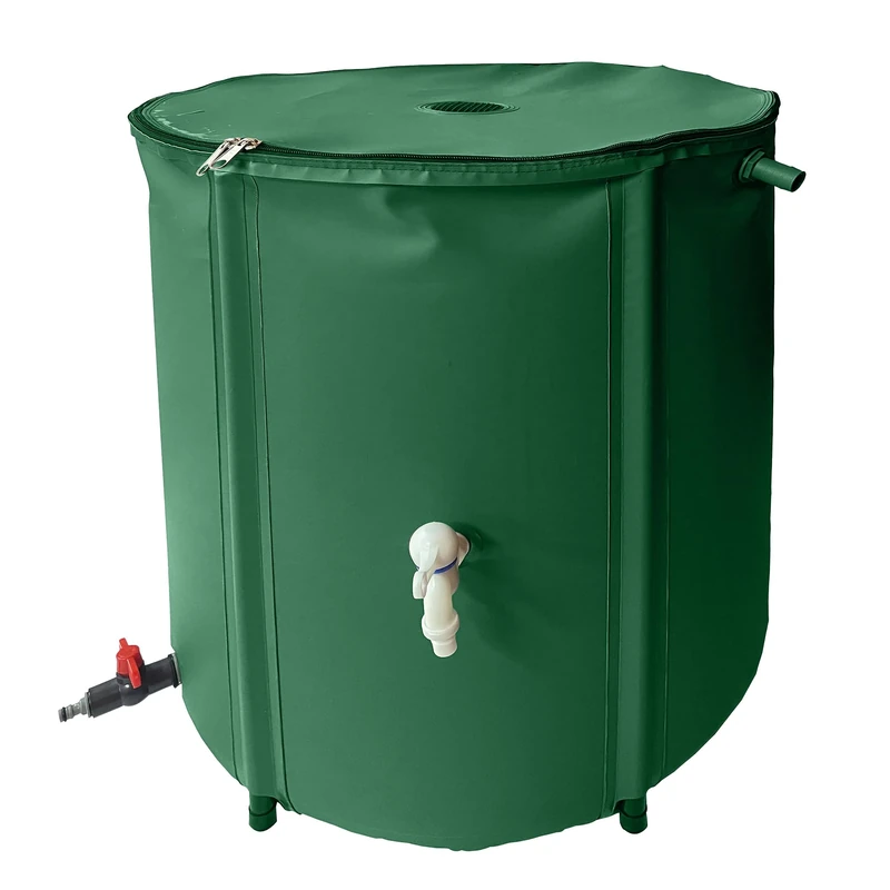S&M 590351 – Rainwater Recovery Tank 380 L | Collapsible High Strength PVC Green | with Tap, Valve for Hoses, Outlet and Leaf Filter