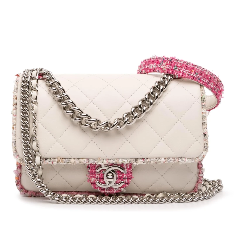 Chanel Pre-Loved Quilted Lambskin and Tweed Elegant Trim Flap