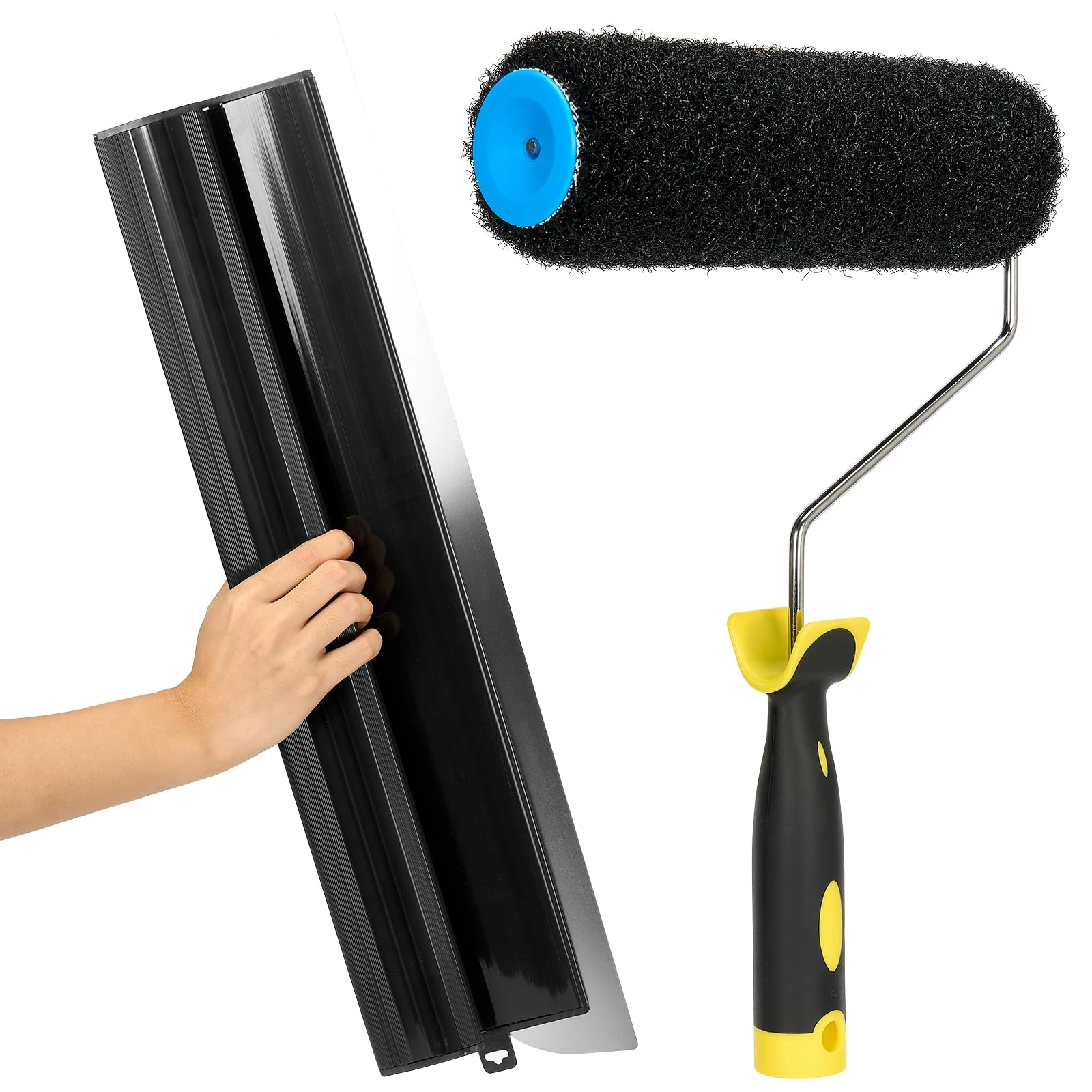 Drywall Skimming Blade Smoothing Spatula Plastering Wall Plastering Tools, High Grade Drywall Skimming Blade for Plastering Black (24inch/60cm with Paint Roller Cover)