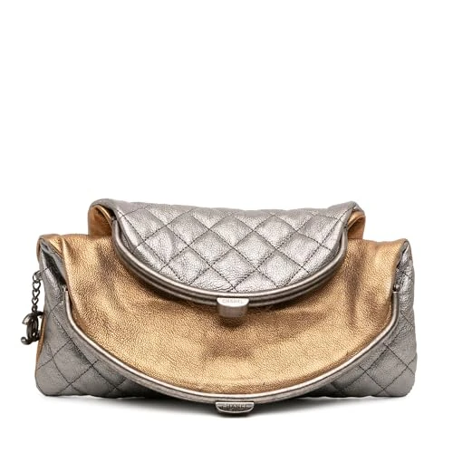 Chanel Pre-Loved Quilted Metallic Goatskin Tabatiere Kisslock Foldover Clutch