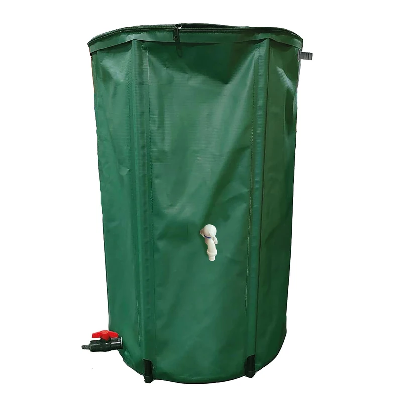 S&M 590344 – Rainwater Recovery Tank 200 L | Collapsible High Strength PVC Green | with Tap, Valve for Hoses, Outlet and Leaf Filter