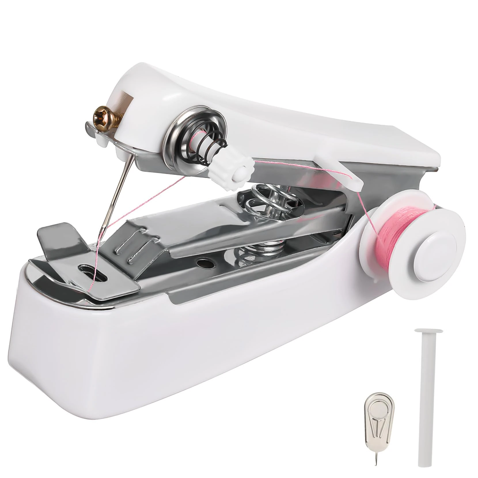HORIALENCE Handheld Sewing Machine Portable Mini Manual Sewing Machine for Beginners White Compact Fabric Mending Tool for Home and Travel Random Color