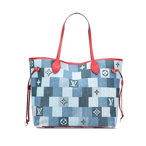 Louis Vuitton Pre-Loved Monogram Denim Patchwork Neverfull MM Tote Bag