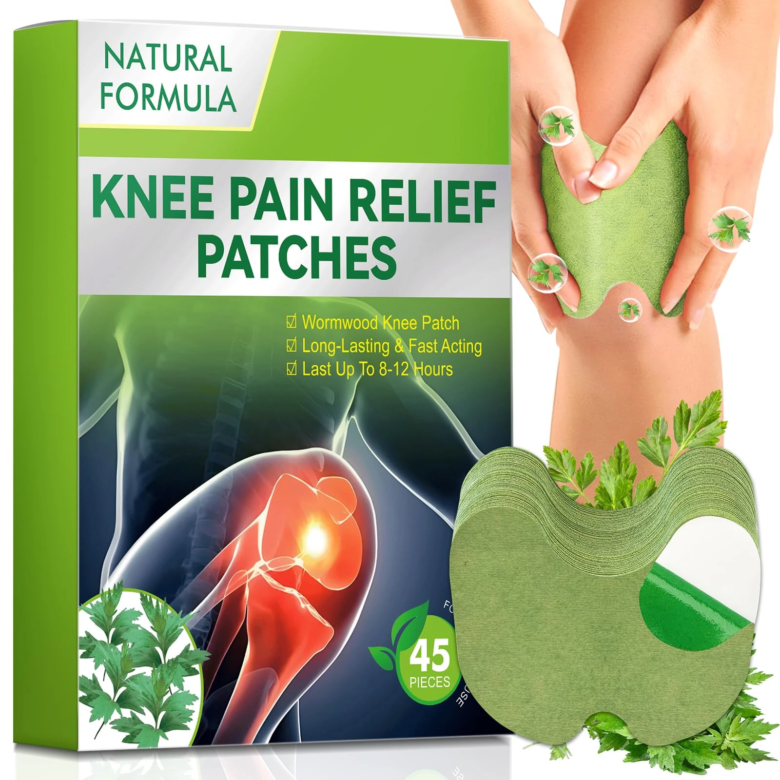 Keen Pain Relief Patch, 45Pcs Knee Heat Patch, Wormwood Knee Pain Relief Patches, Fast Relieves Muscle Soreness in Knee, Neck,Shoulder (45)