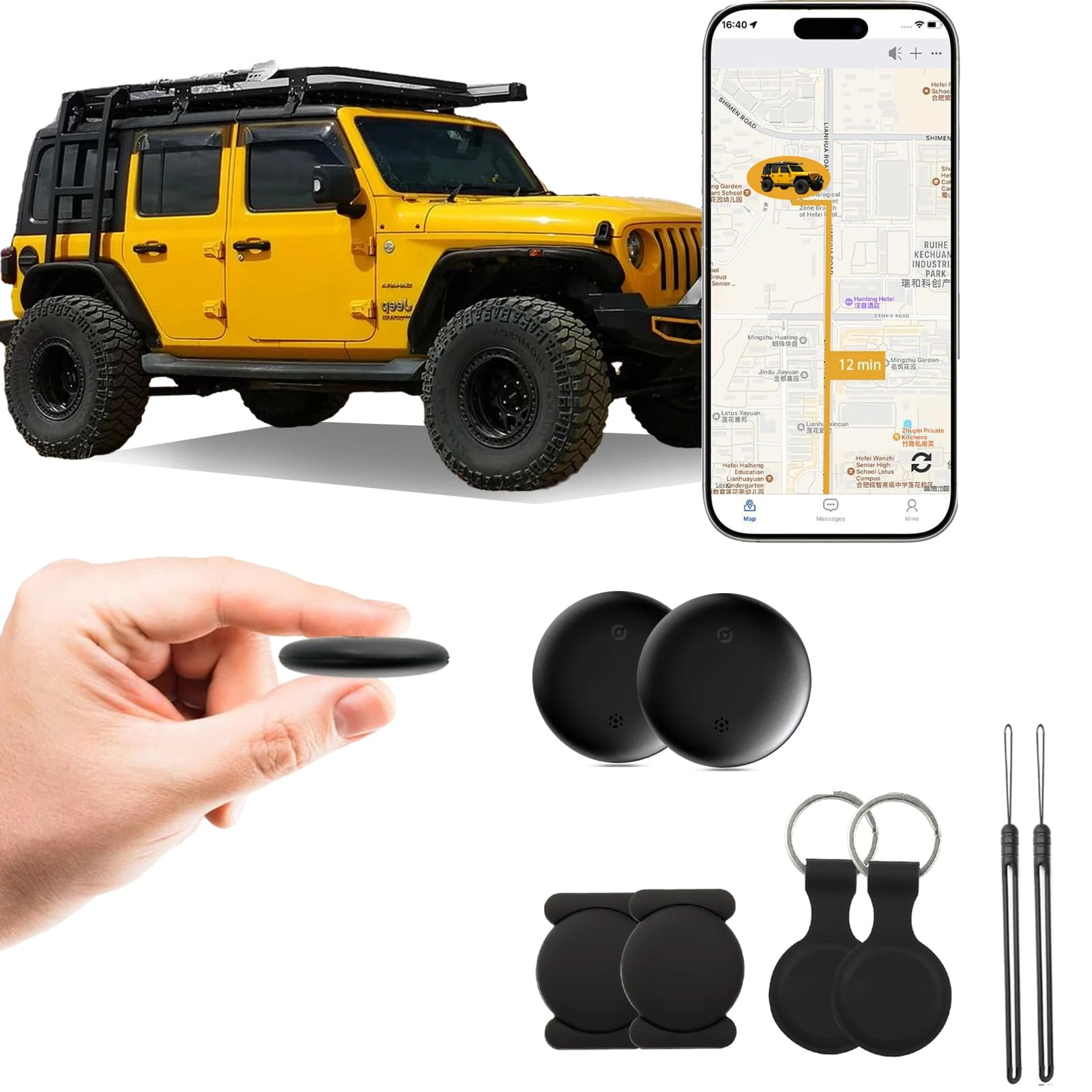 GPS Tracker for Cars (Only Android) Strong Magnetic, No Monthly Fee, Waterproof, 365-Day Battery, Mini & Hidden Vehicle Tracker (Black 2 set)