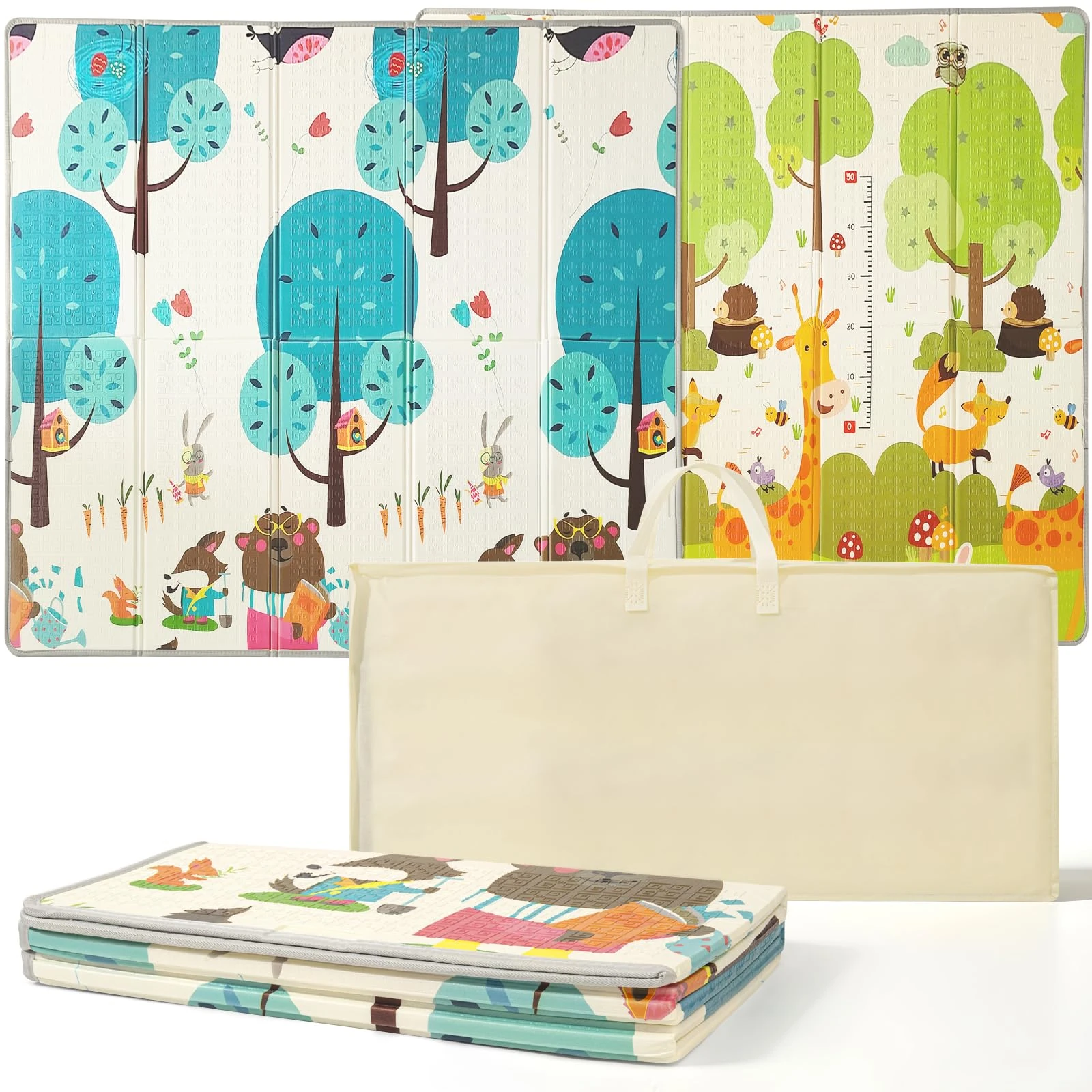 Hibtn Baby Play Mat 2 Side, Foldable Baby Playmat, Kids Large Foam Anti-Slip Crawling Soft Blanket, Folding Waterproof Floor Carpet (Woods -180 x 200 x 1cm)