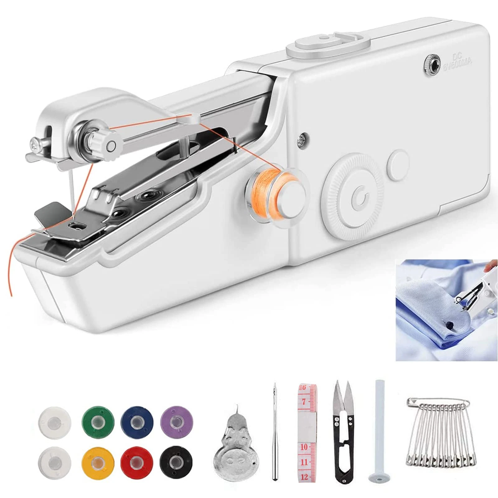 VxoDhuuo Mini Sewing Machine, Handheld Sewing Machine, Portable Electric Sewing Machines for Beginners, Easy to Use, Easy Sewing of Clothes and Fabrics, Suitable for Home Travel DIY (White)