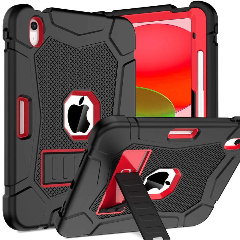 TOPWANT Case for iPad (A16) 11th Generation 11 inch 2025/10th Generation 10.9 inch 2022, Shockproof Rugged Protective iPad 11th/10th Generation Case with Kickstand & Pencil Holder, Black and Red