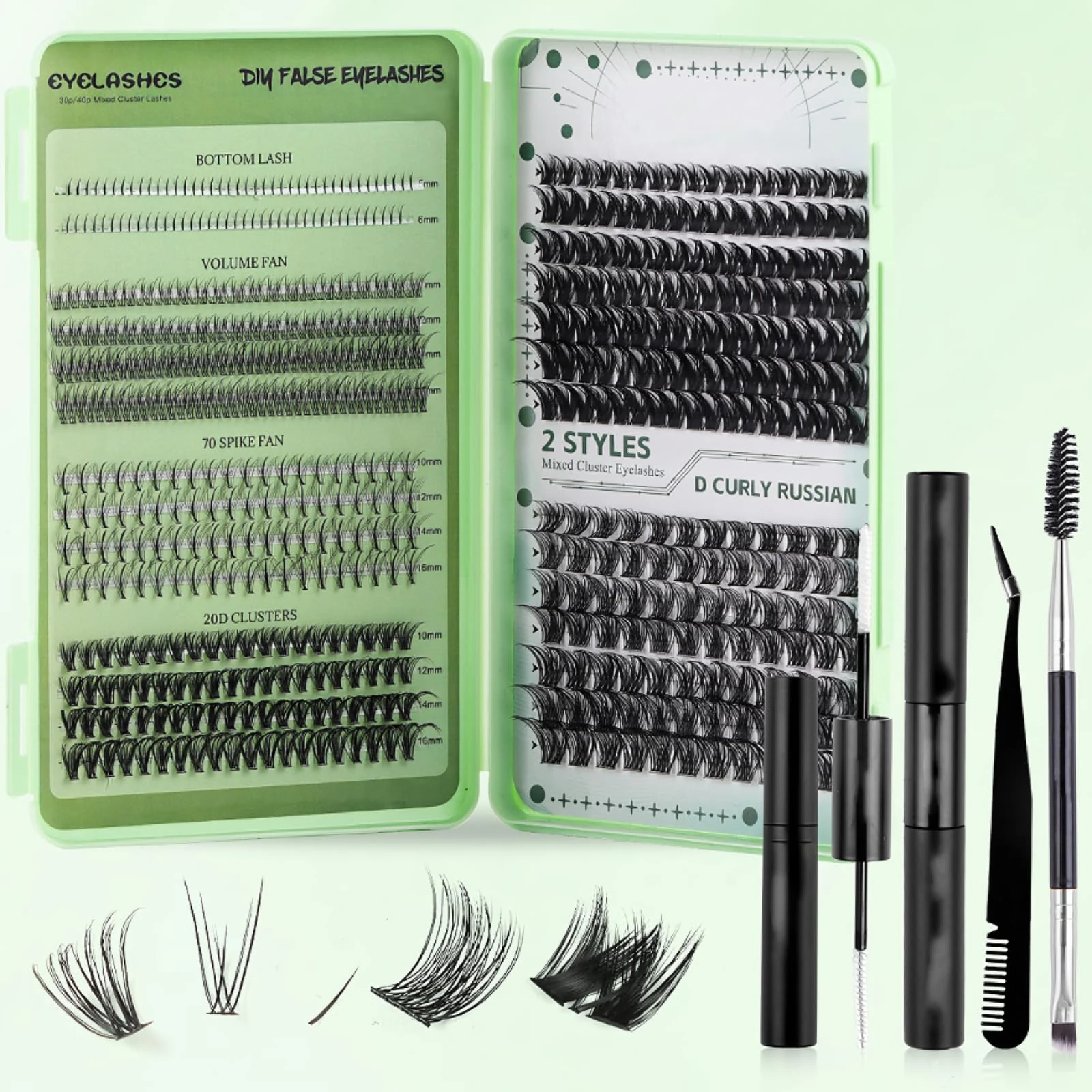 Lashes Individual Cluster Kit, 551Pcs Eyelashes Clusters Extensions Kit 5-16mm Individual Lashes, DIY Eyelash Set with Lash Bond and Remover, Tweezers, Brush