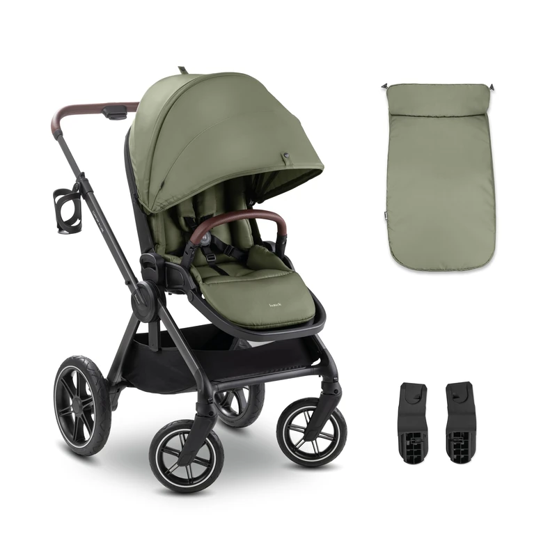 Hauck Comfort N Care Olive Children's Buggy with Leg Cover from Birth to 22 kg, Reversible Seat with Reclining Function, XL Hood UPF 50+, Suspension, Rubber Wheels, Height-Adjustable Slider, Drink