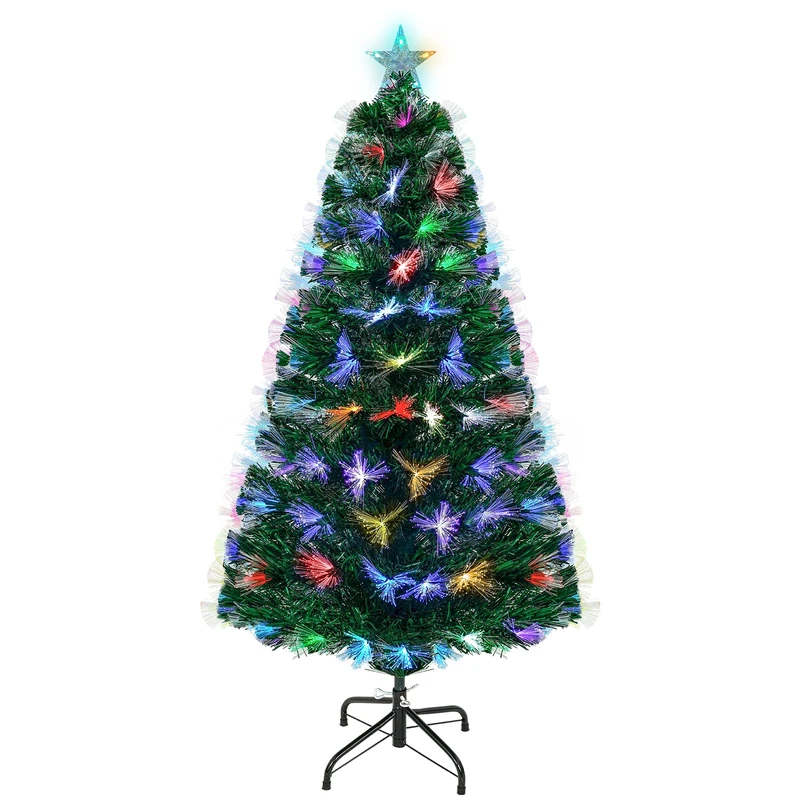 Artificial Christmas Tree 150 cm, Uten Christmas Tree with Lighting, 170 PVC Tips, Integrated Multicoloured Fibreglass Light, Metal Stand