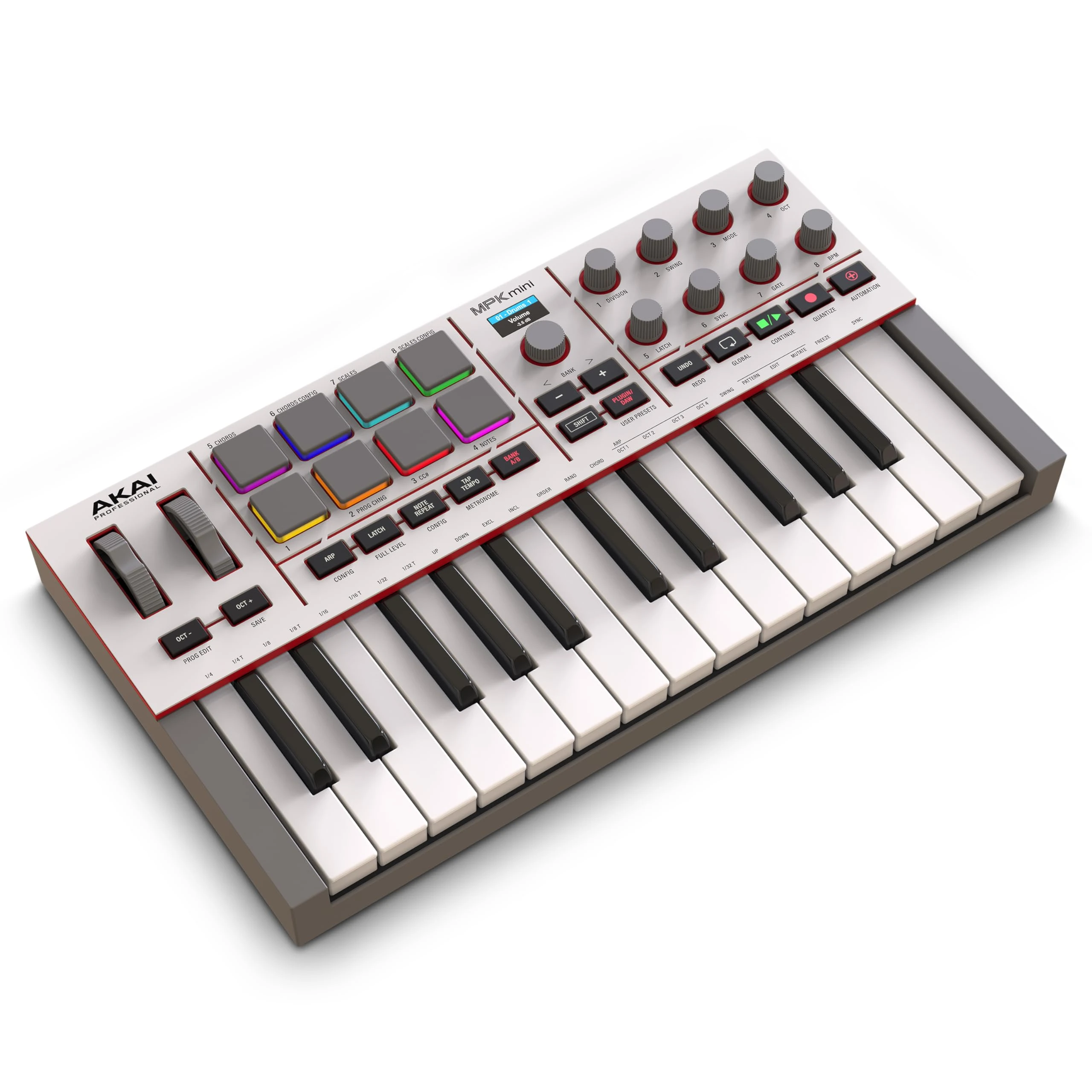 Akai Professional MPK Mini IV USB-C MIDI Keyboard Controller for Beginners and Producers - MPC Drum Pads, 360° Knobs, Pitch & Mod Wheels, Lessons and Music Production Software with 1000+ Sounds, Grey