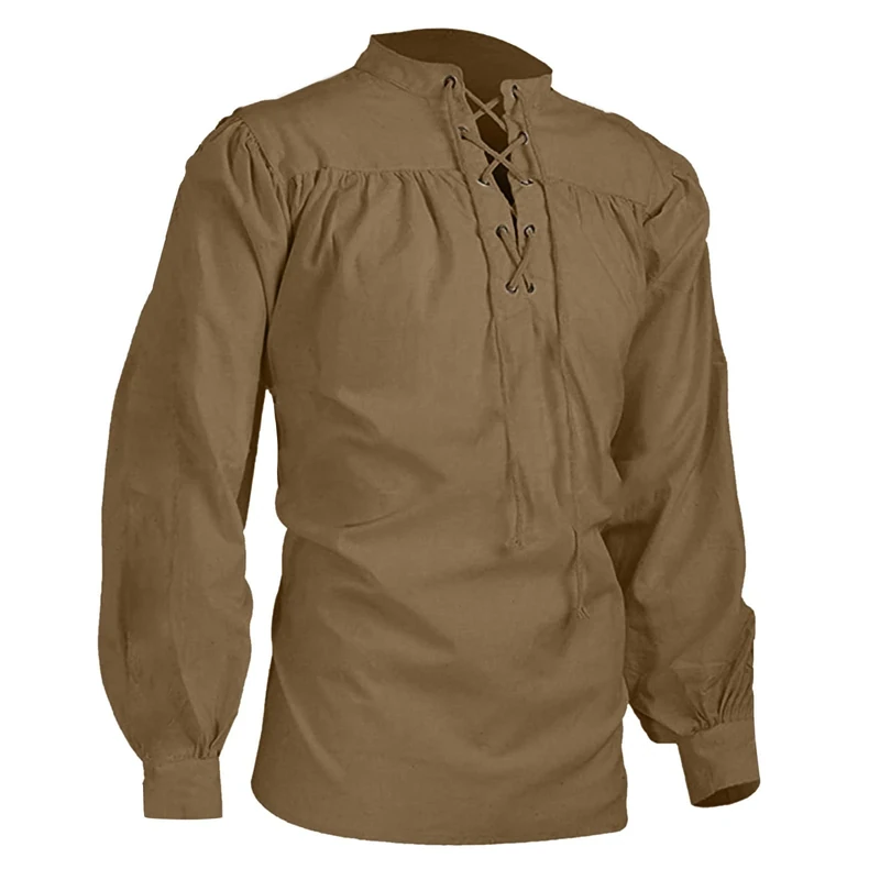 Mens Retro Jumper Mens Ethnic Tops Renaissance Style Long Sleeve Sweatshirt Vintage Steampunk Sweatshirt Vintage Court Jumper Lace Up Gothic Pullover Medieval Knights Pullover With Cuffed Hem