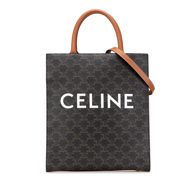 Celine Pre-Loved Small Triomphe Coated Canvas Vertical Cabas Tote Handbag