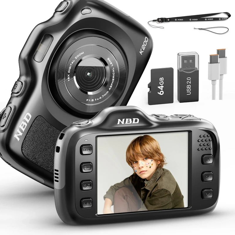 Digital Camera,64MP 4K Vlogging Cameras for Photography with 64GB Card,Portable Compact Point and Shoot Digital Camera for Teens Adult Beginner Student with 16X Zoom,Autofocus, Anti-Shake（Black）