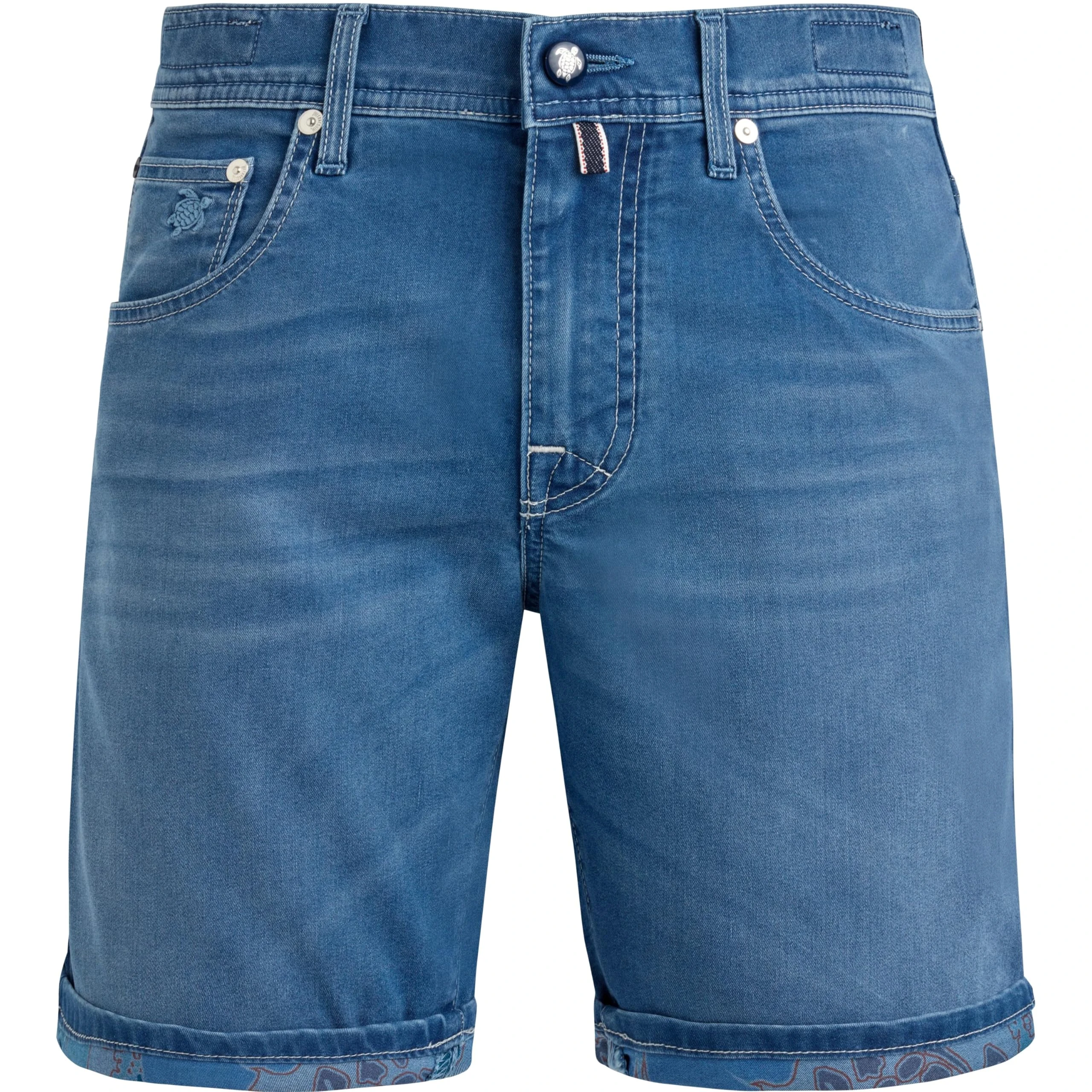 Vilebrequin, 5-Pockets Denim Bermuda Shorts Tropical Turtles, 36, Med Denim W2