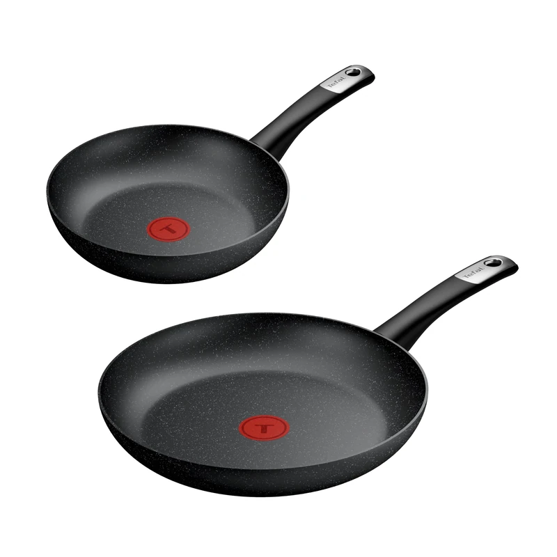 Tefal Explore Stone – Set of 2 Frying Pans 24/28 cm, Fixed Handle, Non-Stick Coating, Suitable for Induction, Thermo-Signal