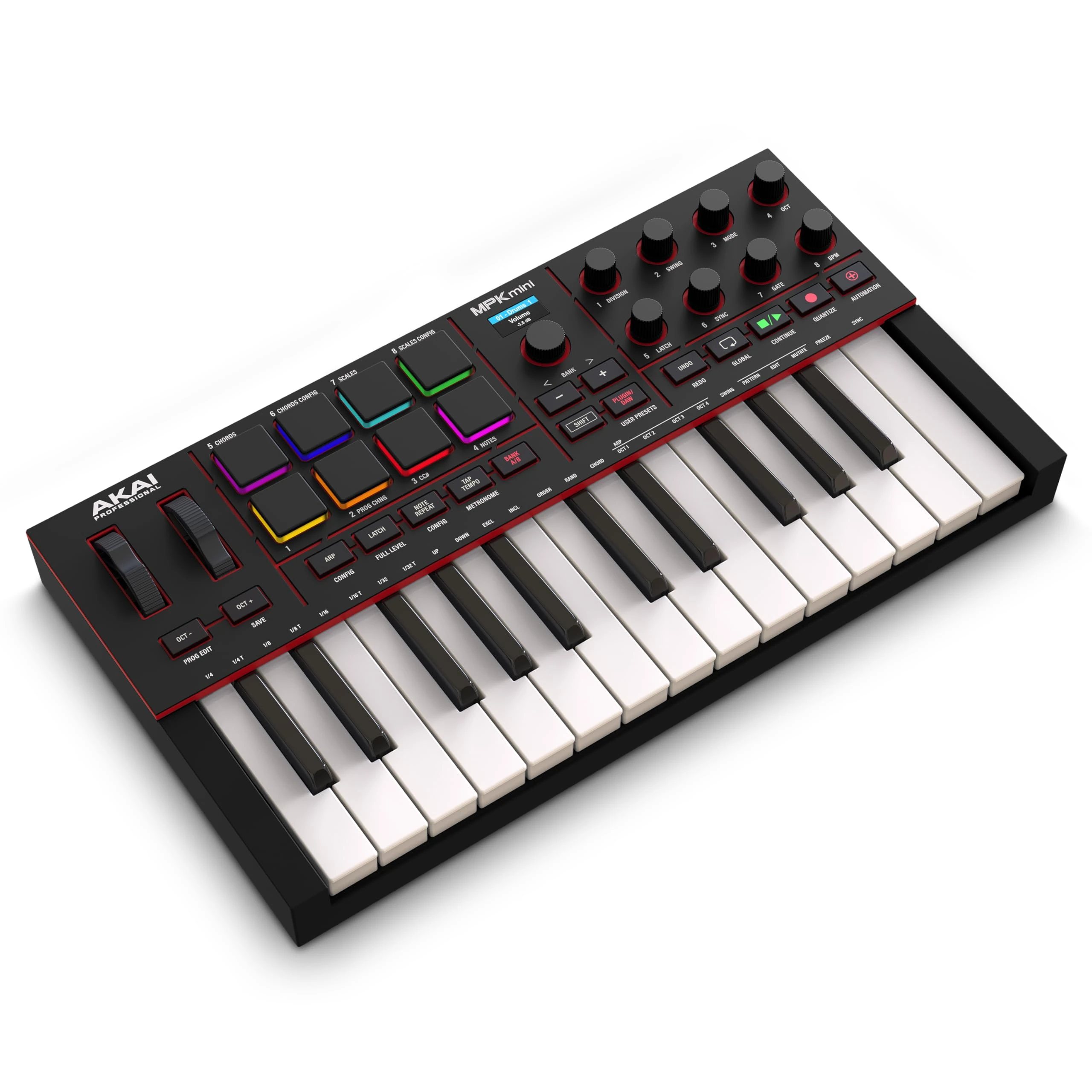 Akai Professional MPK Mini IV USB-C MIDI Keyboard Controller for Beginners and Producers - MPC Drum Pads, 360° Knobs, Pitch & Mod Wheels, Lessons and Music Production Software with 1000+ Sounds, Black