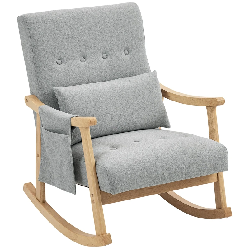HOMCOM Modern High Back Rocking Chair with Solid Wood Legs, Light Grey