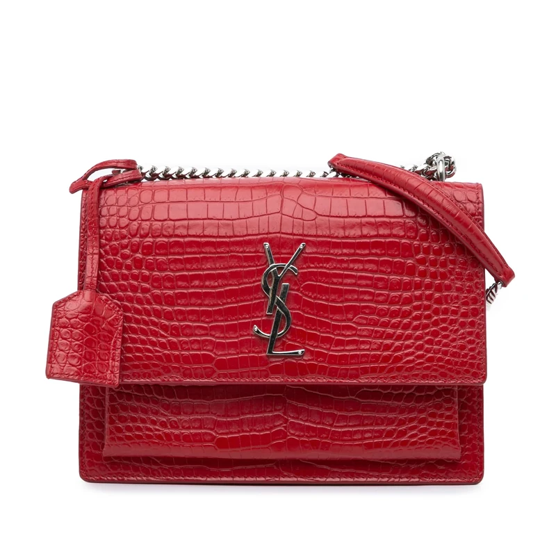 Pre-Loved Medium Croc Embossed Leather Sunset Crossbody