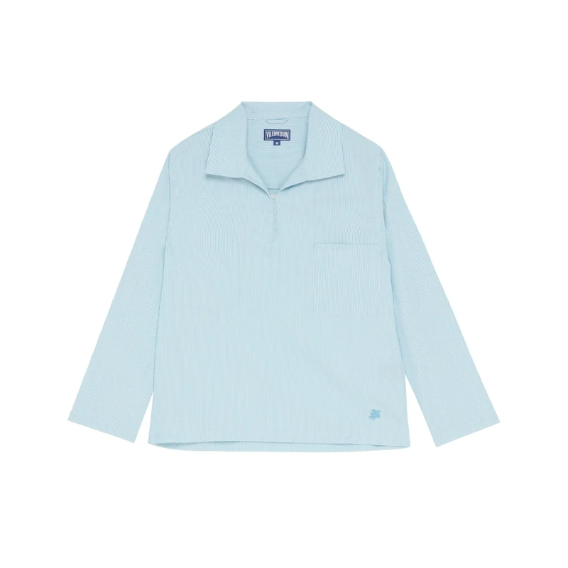 Vilebrequin, Wool Peajacket Shirt Micro Rayures Tailoring, S, Blue Topaz