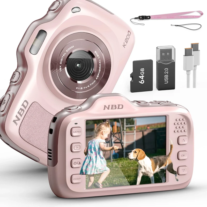 Digital Camera,64MP 4K Vlogging Cameras for Photography with 64GB Card,Portable Compact Point and Shoot Digital Camera for Teens Adult Beginner Student with 16X Zoom,Autofocus, Anti-Shake（Pink）