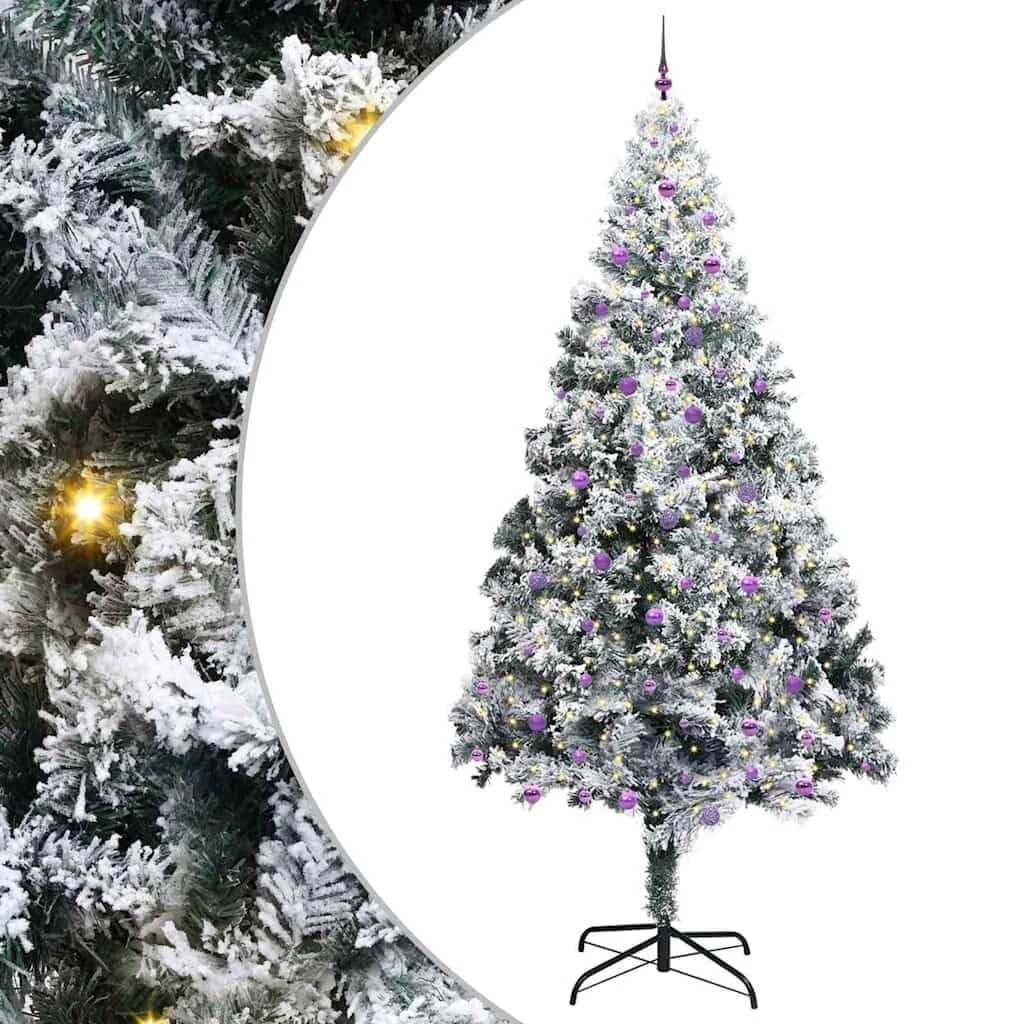 vidaXL Christmas Tree with Decorative String Lights White 300 cm PVC, Artificial Christmas Tree, Cone-Shaped, Durable, Seasonal Decoration, Holiday Decor, Winter Festive Display, Elegant Design