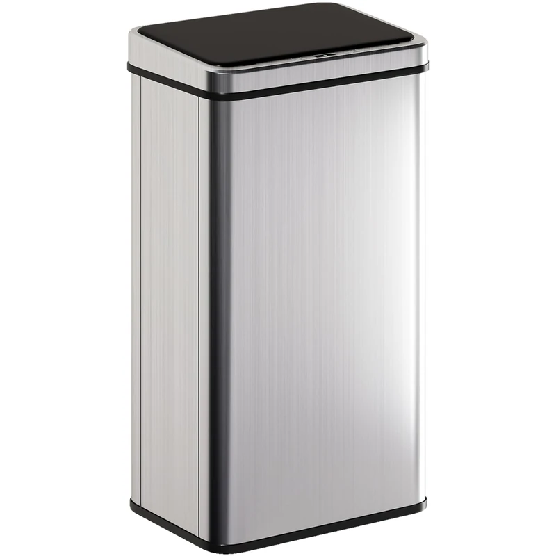 HOMCOM 50L Sensor Bin with Quiet Soft-Close Lid, Automatic Touchless Motion Sensor Kitchen Bin with Fingerprint Resistant Stainless Steel for Hygienic Gyms, Home Office Use, Silver Tone
