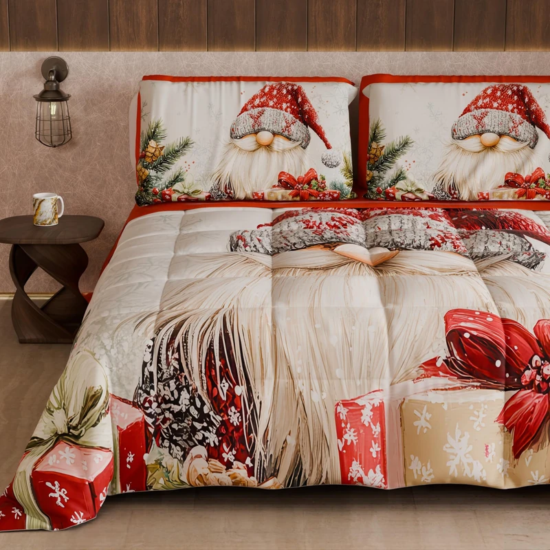 PETTI Artigiani Italiani - Single Winter Christmas Quilt, Single Christmas Duvet, Double-Sided Christmas Quilt, Solid Color and Digital Print Xmas 13, Made in Italy