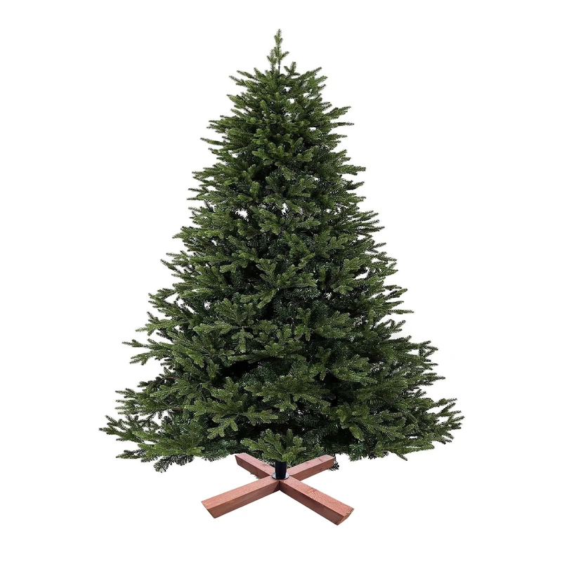Relaxdays artificial Christmas tree, 180 cm, injection moulded & PVC needles, wooden stand, bag, lifelike tree, green