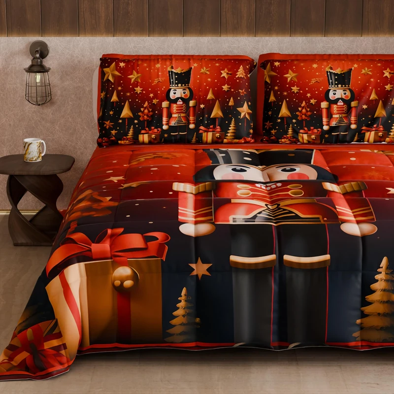 PETTI Artigiani Italiani - Winter Christmas Double Duvet, Double-Sided Quilt, Solid Color and Digital Print, Xmas 1, Made in Italy