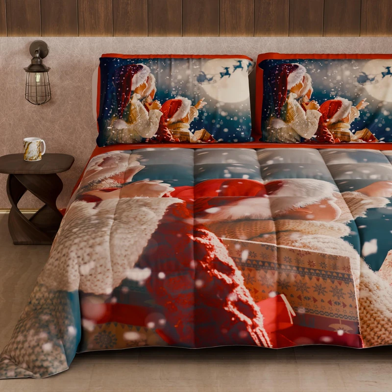 PETTI Artigiani Italiani - Single Winter Christmas Quilt, Single Christmas Duvet, Double-Sided Christmas Quilt, Solid Color and Digital Print Xmas 20, Made in Italy