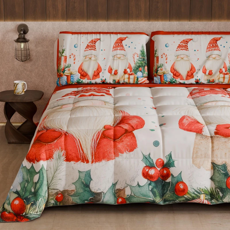 PETTI Artigiani Italiani - Single Winter Christmas Quilt, Single Christmas Duvet, Double-Sided Christmas Quilt, Solid Color and Digital Print Xmas 6, Made in Italy