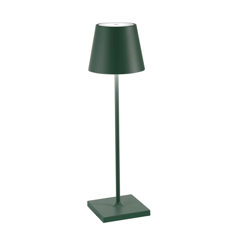 Zafferano, Poldina Pro Lamp, Rechargeable Cordless Table Lamp with Touch Controls, Suitable for Interior and Outdoor, Dimmer, 2200-3000 K, Height 38 cm, Dark Green Colour