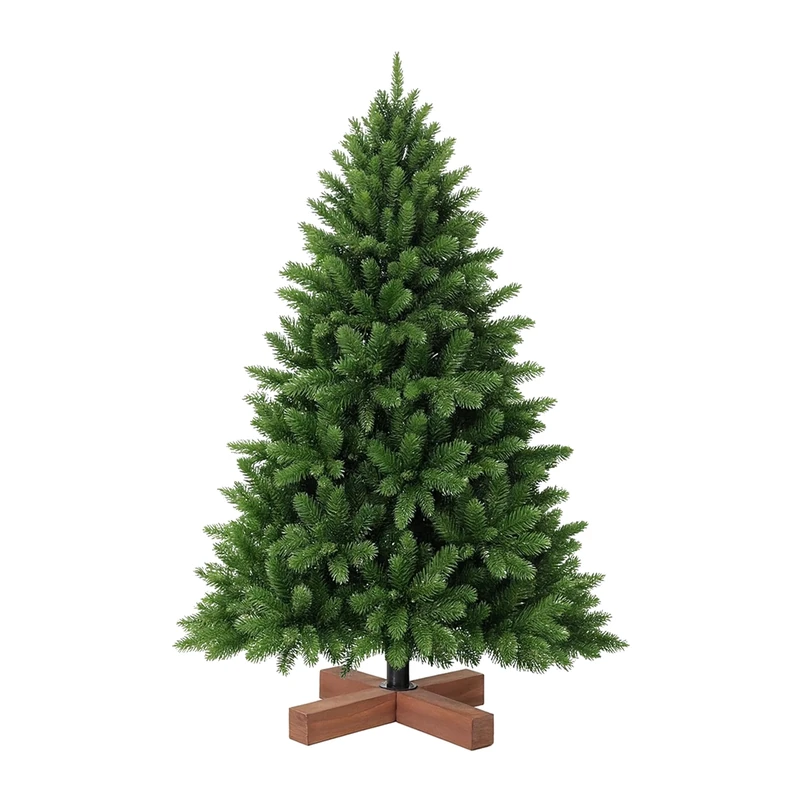 Relaxdays 180 cm artificial Christmas tree, injection moulded & PVC needles, wooden stand, bag, realistic green fir tree