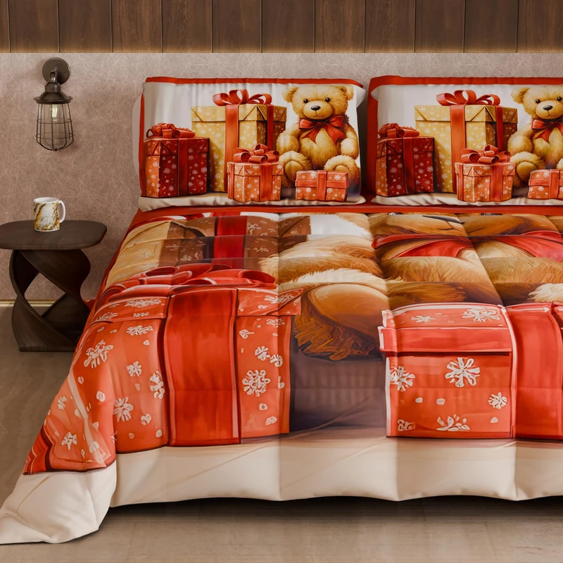 PETTI Artigiani Italiani - Single Winter Christmas Quilt, Single Christmas Duvet, Double-Sided Christmas Quilt with Solid Color and Digital Print, Teddy Bear 2, Made in Italy