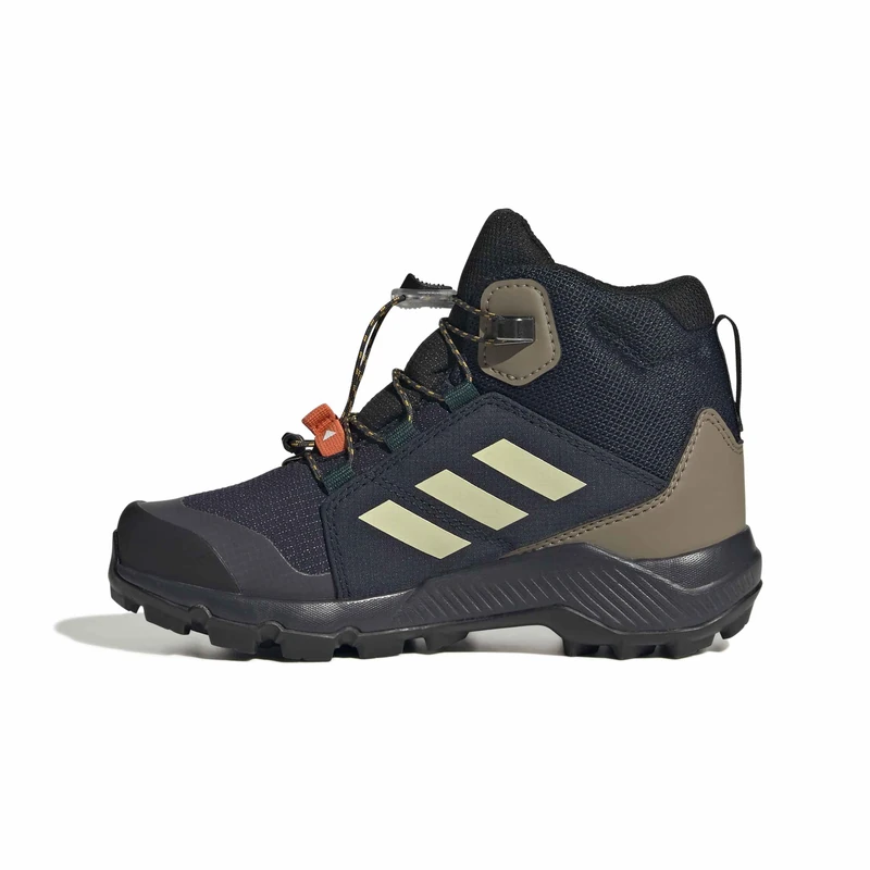 adidas Unisex Kids Terrex Mid Gore-Tex Hiking Kids Shoes, Legend Ink/Dual Yellow/Olive strata, 1 UK