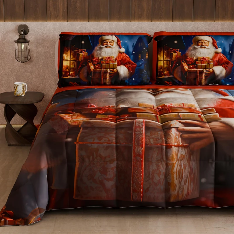 PETTI Artigiani Italiani - Single Winter Christmas Quilt, Single Christmas Duvet, Double-Sided Christmas Quilt, Solid Color and Digital Print Xmas 2, Made in Italy