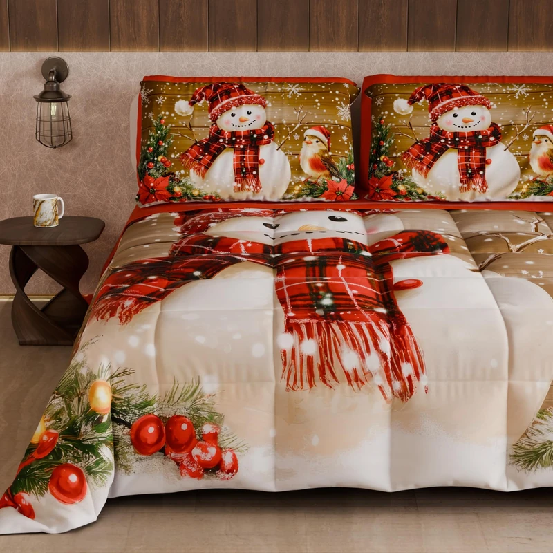 PETTI Artigiani Italiani - Winter Christmas Queen Size Quilt, Christmas Queen Size Duvet, Double-Sided Quilt with Solid Color and Xmas 10 Digital Print, Made in Italy