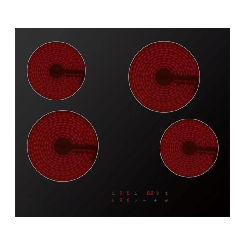 Cookology CET601 60cm Ceramic Hob - 4 Zone 6000W Electric Hob - Touch Control Panel - 9 Power Levels - Residual Heat Indicators & Child Lock