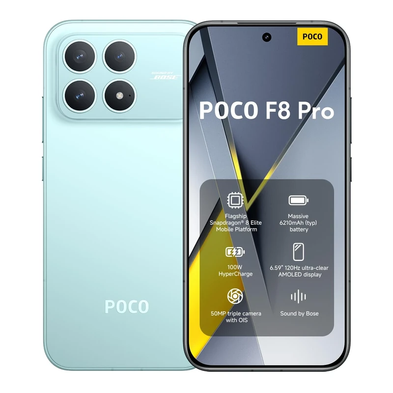 XIAOMI POCO F8 Pro, Smartphone 12+256 GB, 6.59" 120Hz AMOLED Display, 50MP Triple Camera 60mm Telephoto, Sound by Bose, 6210mAh (typ) Battery, Denim Blue, Charger Not Included