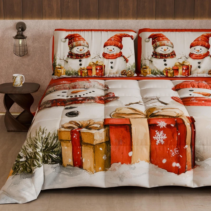 PETTI Artigiani Italiani - Winter Christmas Double Duvet, Double-Sided Quilt, Solid Color and Digital Print, Puppet 1, Made in Italy - Image 1