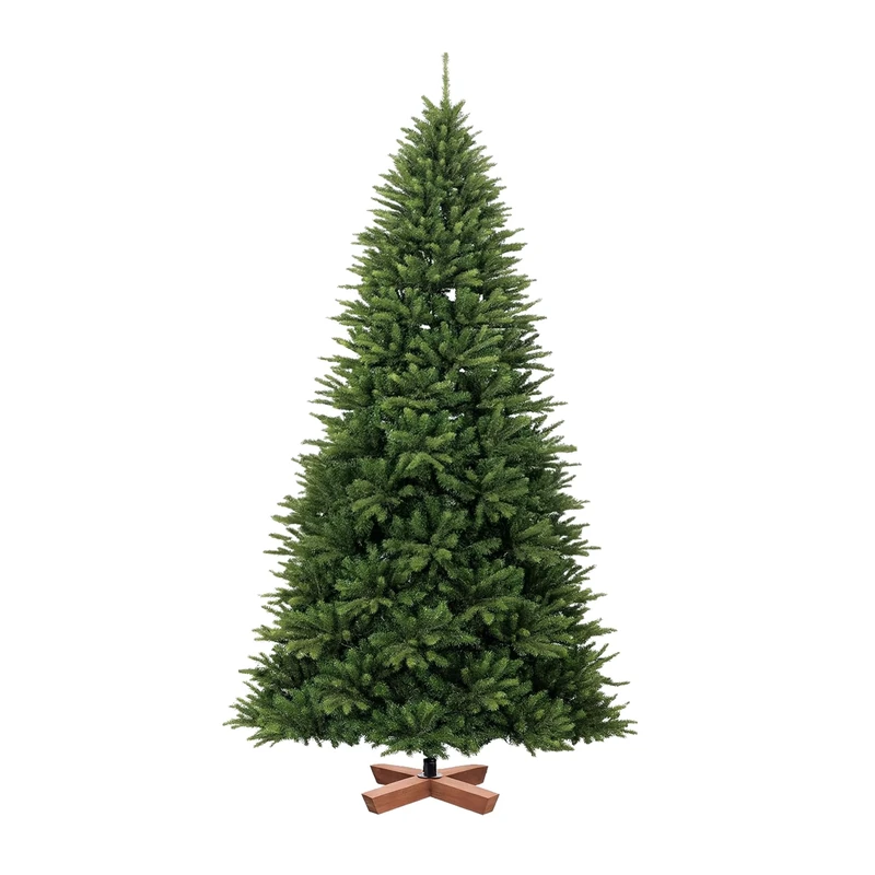 Relaxdays artificial Christmas tree, 210 cm, injection moulded & PVC needles, wooden stand, bag, lifelike tree, green